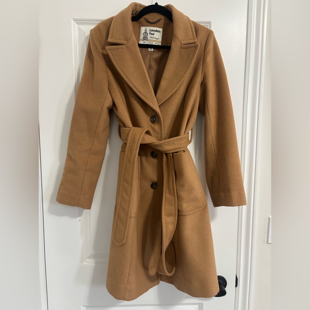 London Fog Camel Belted Wool-Blend Women's Coat